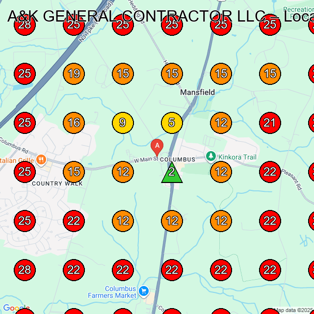 A&K GENERAL CONTRACTOR LLC GeoGrid visibility map for Bathroom Remodeler in None